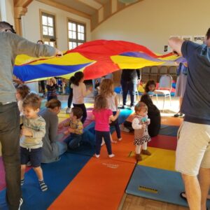 Happy kids with parachute